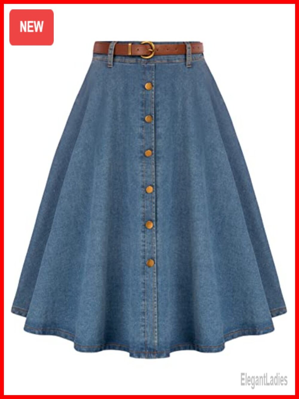 Vintage Denim Midi Skirt High Waist A-Line with Pockets